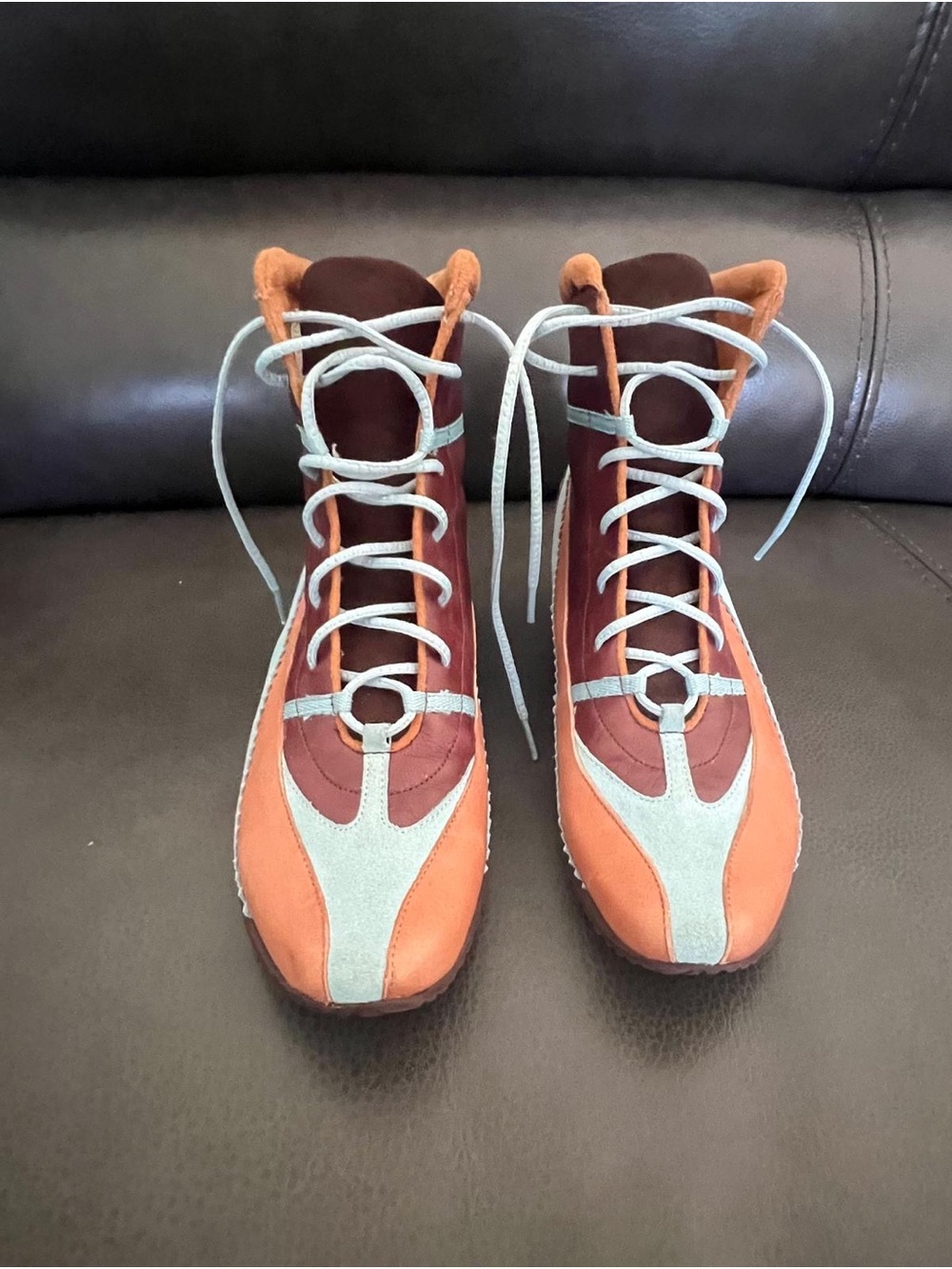 XOXO Rust Orange and Light Blue Lace-Up Boots